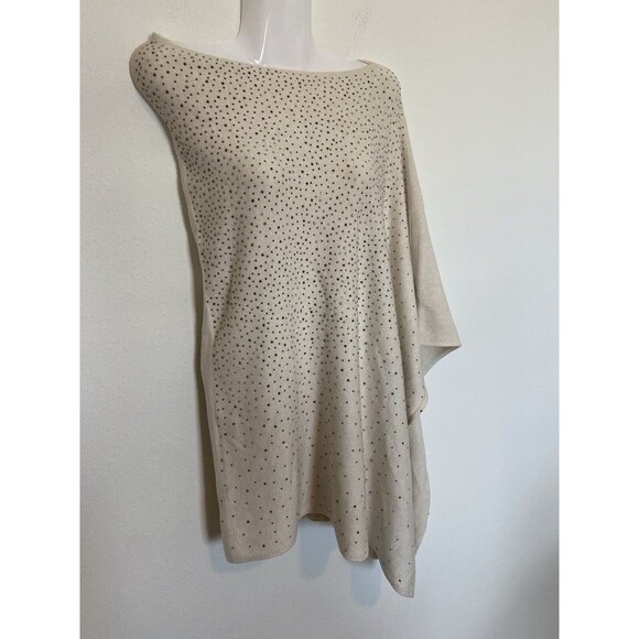 Ming Wang Poncho Sweater O/S Ivory Women's Rhinestone Look Beads Super Soft - Picture 2 of 9